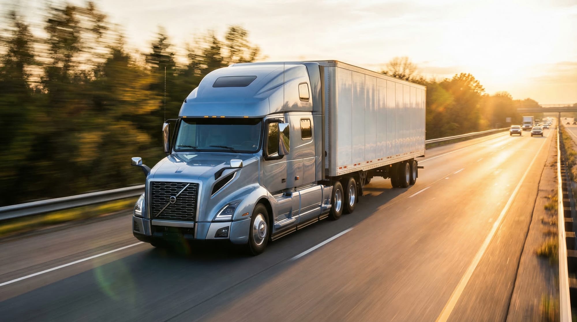 고속도로를 달리는 현대적인 화물차
